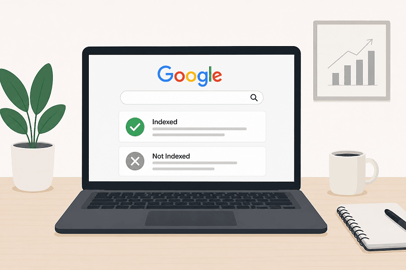 Illustration of blog posts indexed vs not indexed in Google search